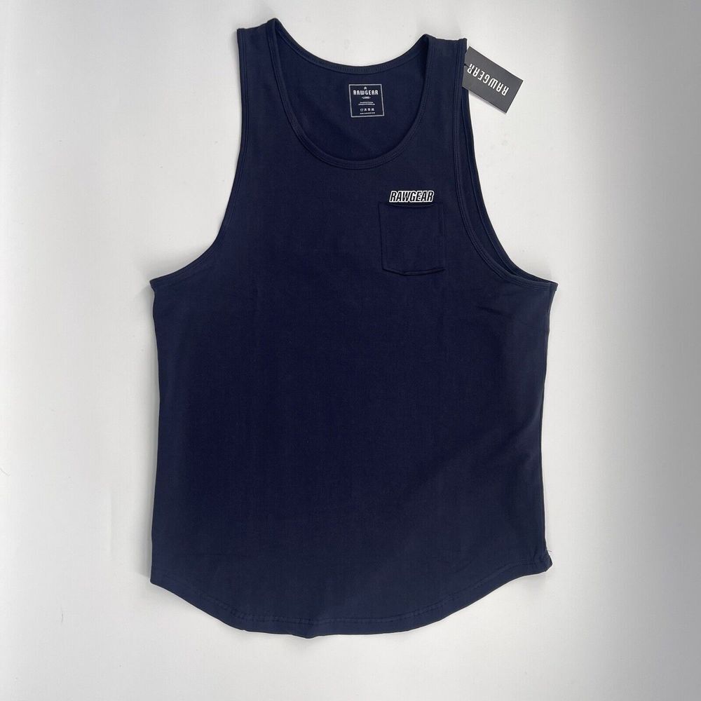 NEW RAWGEAR Men's Size Large‎ Sleeveless Tank Top Taupe Pocket Logo Blue